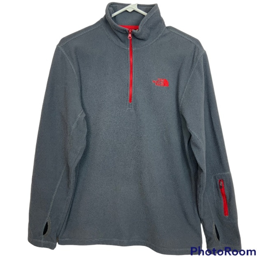 North Face Men’s Grey and Red Glacier 1/4 Front Zip Fleece Size Small